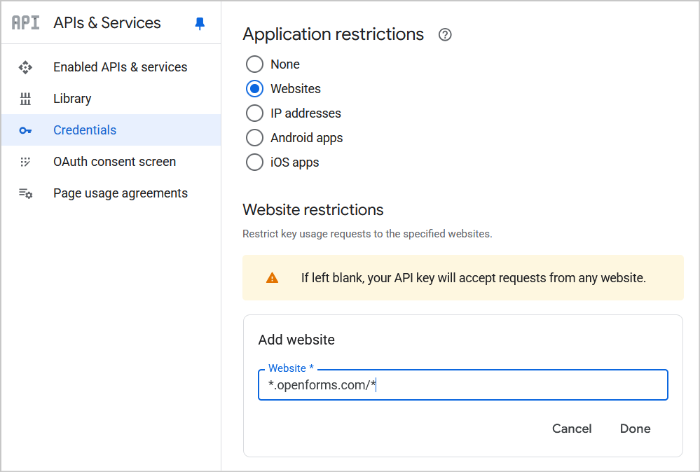 app restrictions for google maps API