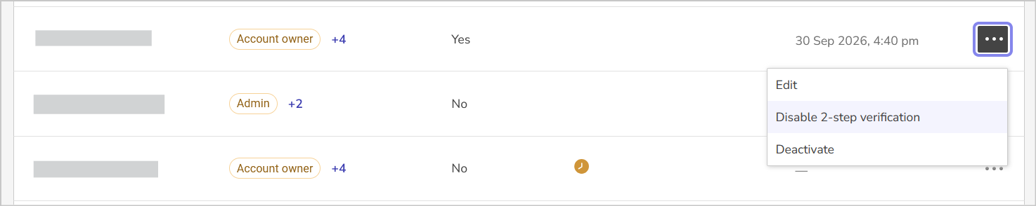 the disable 2-step verification option in the three dots menu