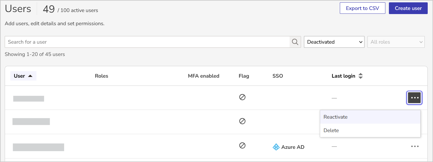 the reactivate user option in the three dots menu