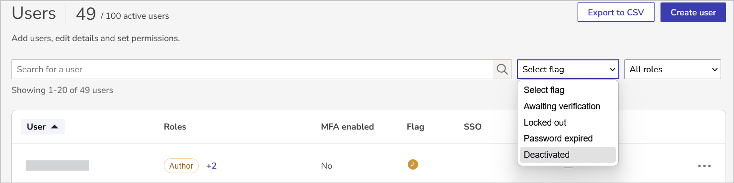 use the select flag menu to select deactivated