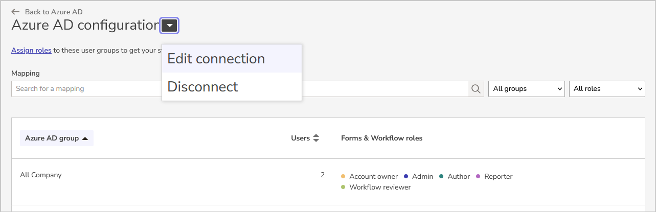 Edit azure AD connection