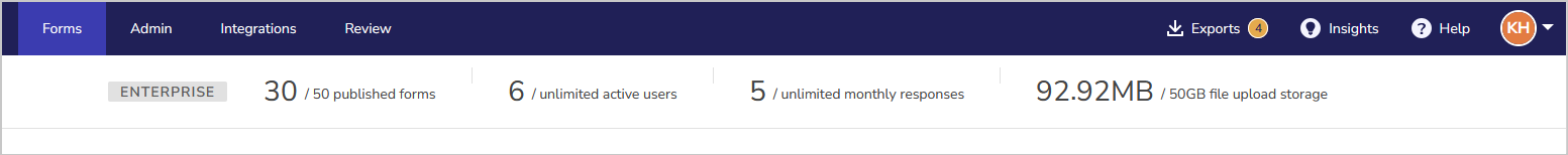 usage banner in the forms list