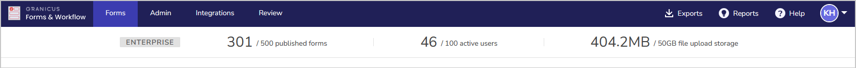 Usage banner in forms admin screen