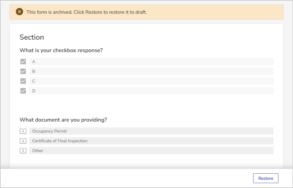restore button on form