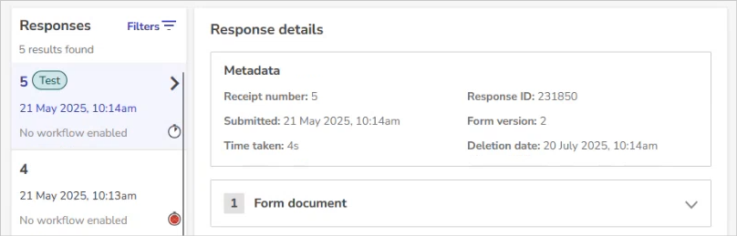 the deletion date is in the response metadata