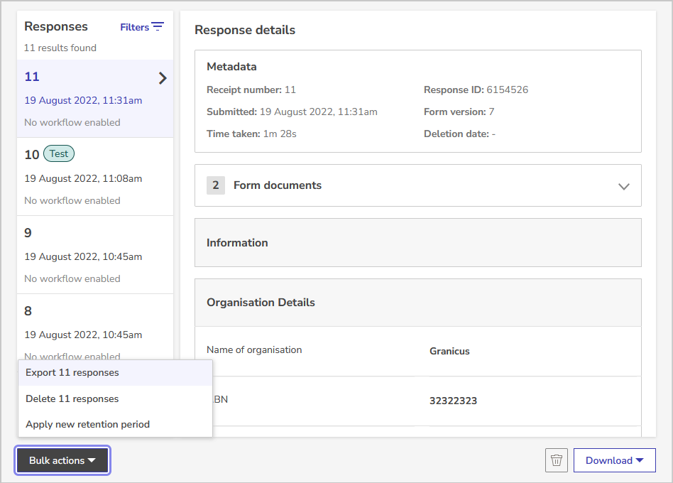 export responses in bulk