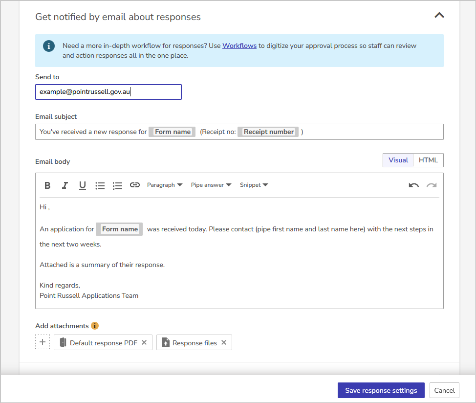get notified of responses settings