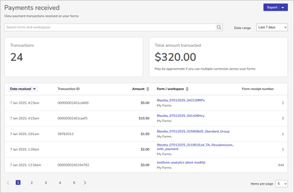 payments received report