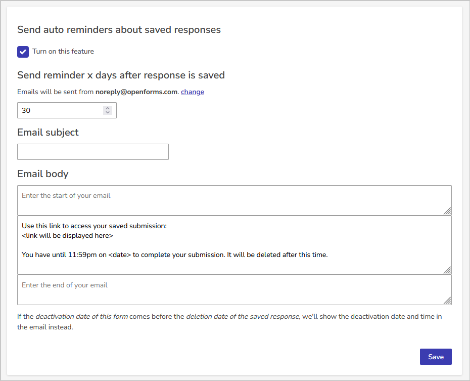 set auto reminder for saved responses