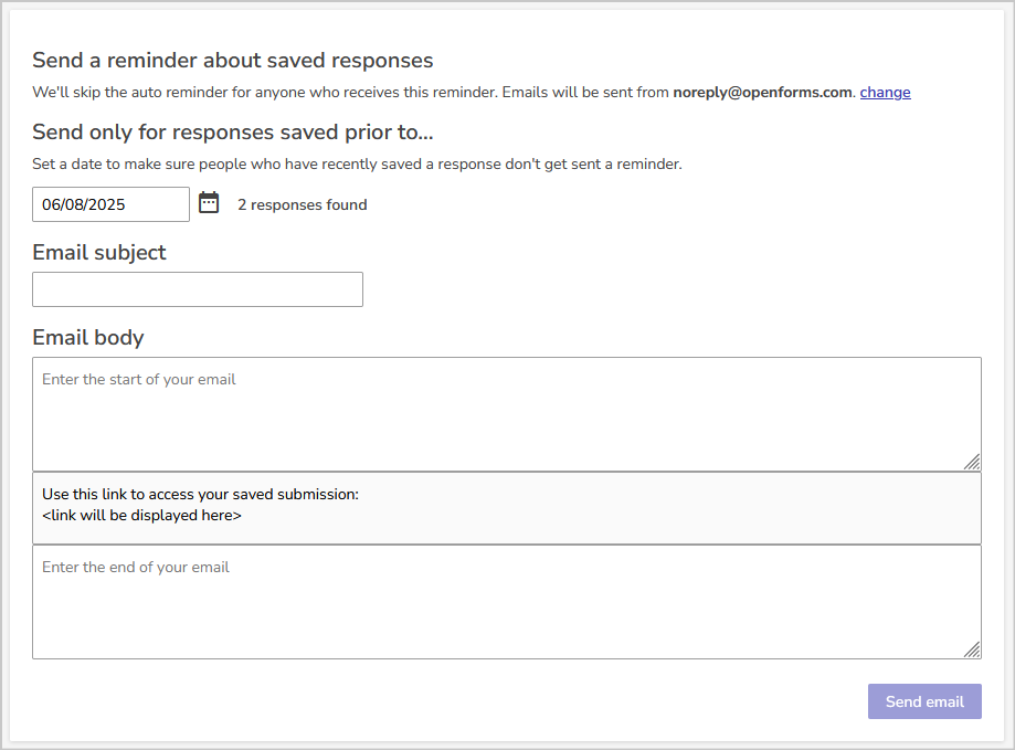 manual reminder for saved responses