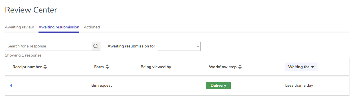 Workflow - Review Center listing - Awaiting resubmission tab