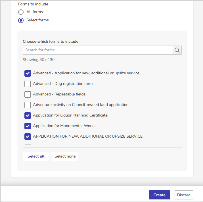forms to include in email snapshot