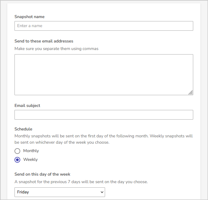 email snapshot fields with schedule