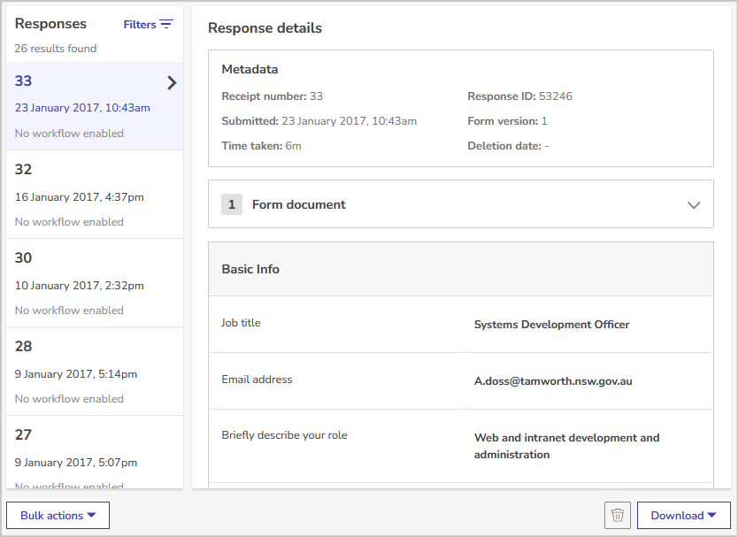 the response list and details