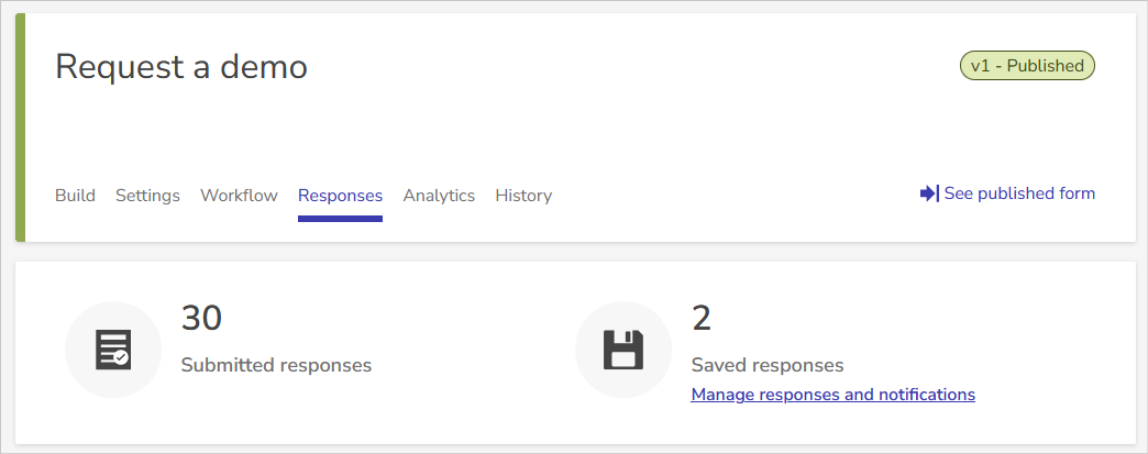 the responses tab with submission numbers