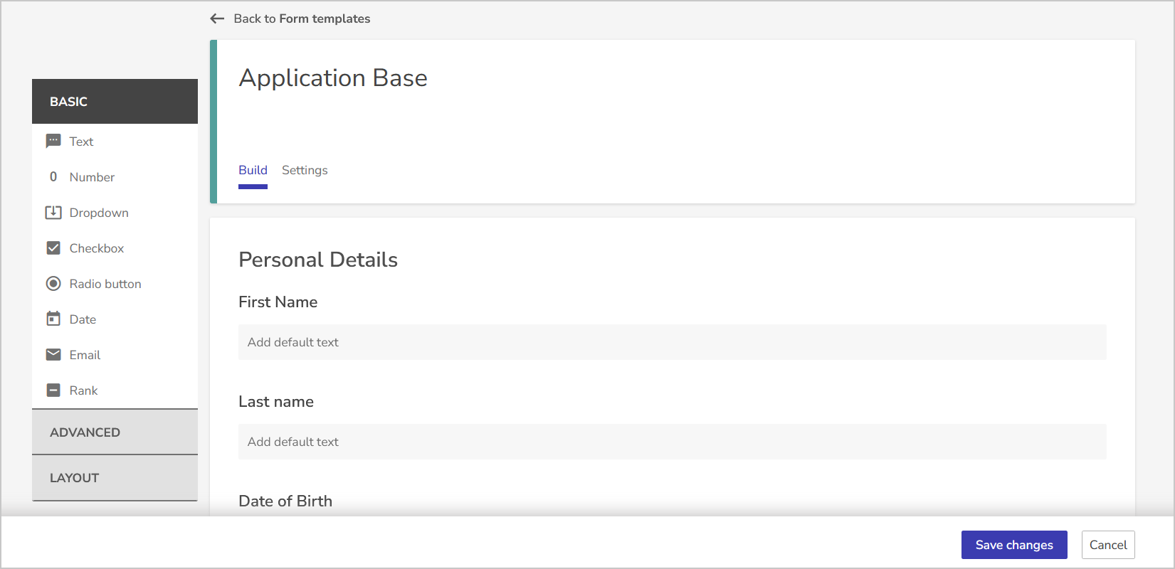 template builder screen