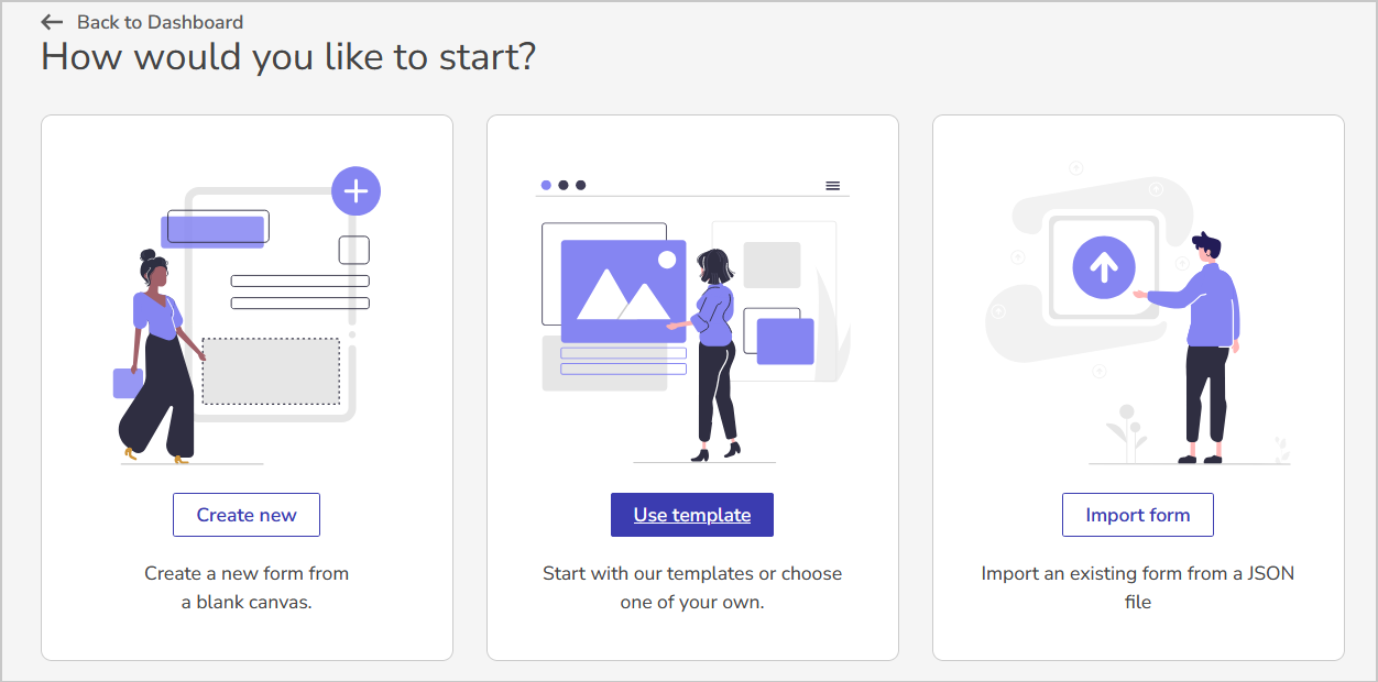 The use template option is the middle tile on the screen