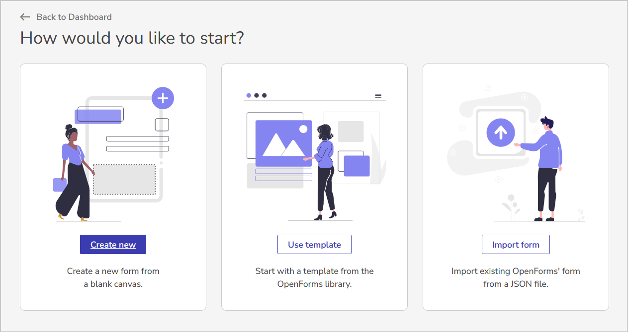 The create new form screen