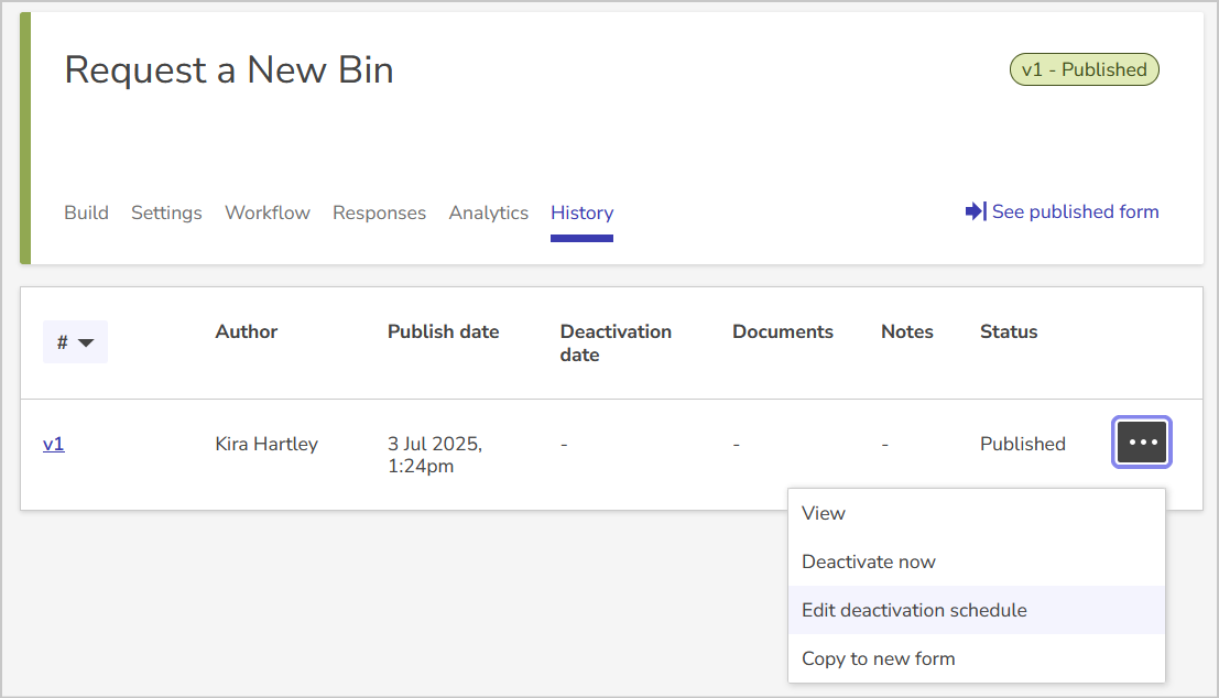 deactivate option in history tab