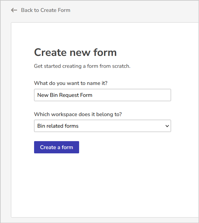 The create form name and workspace fields