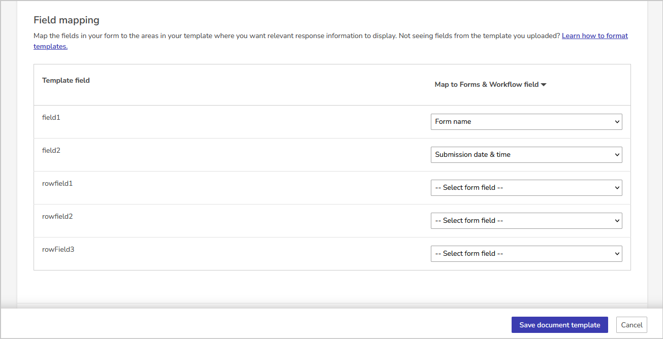 map to forms and workflow fields in the field mapping section