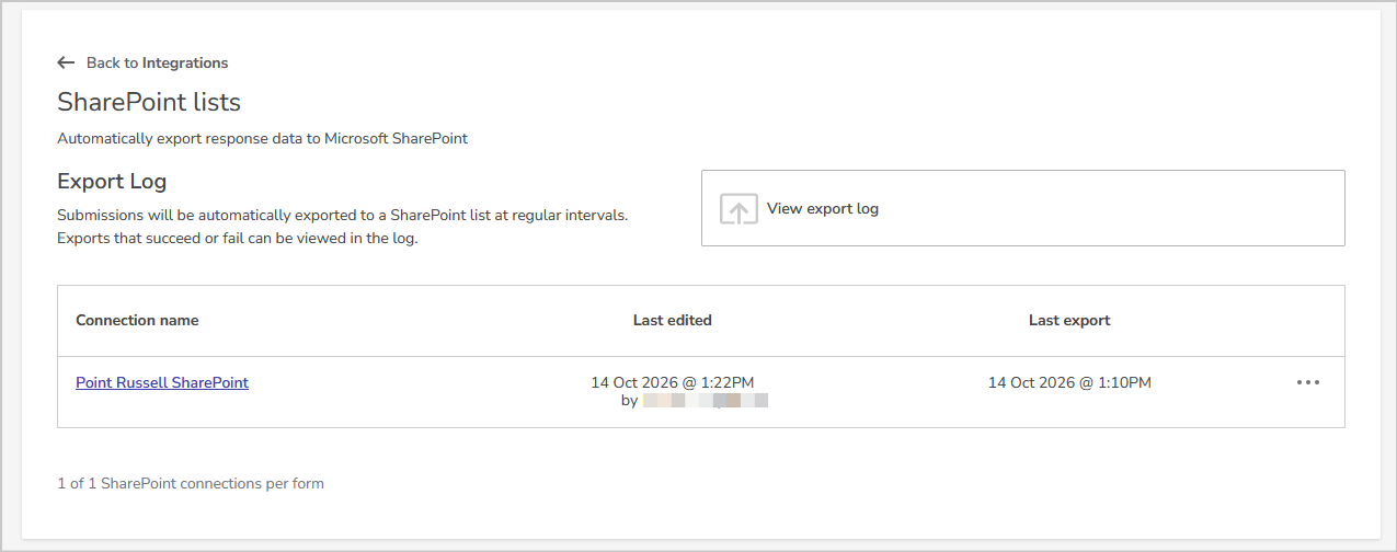 Select the share point connection name