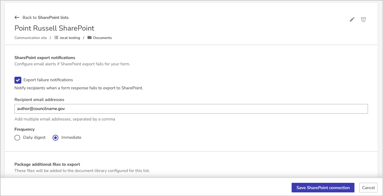 the export notification settings