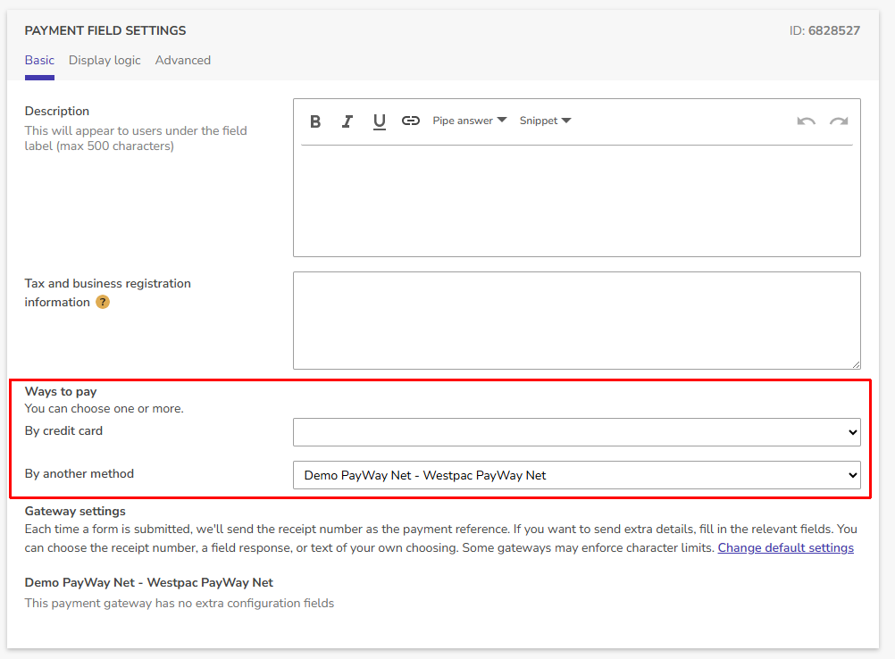 ways to pay field to update the gateway