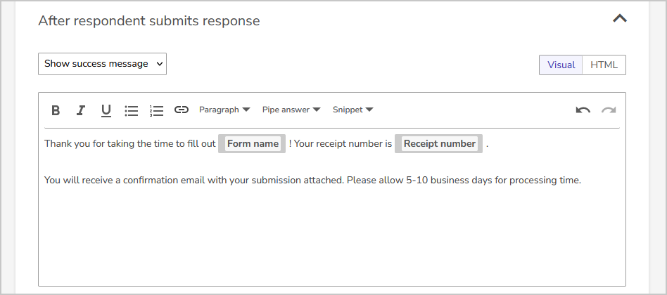 configure success message