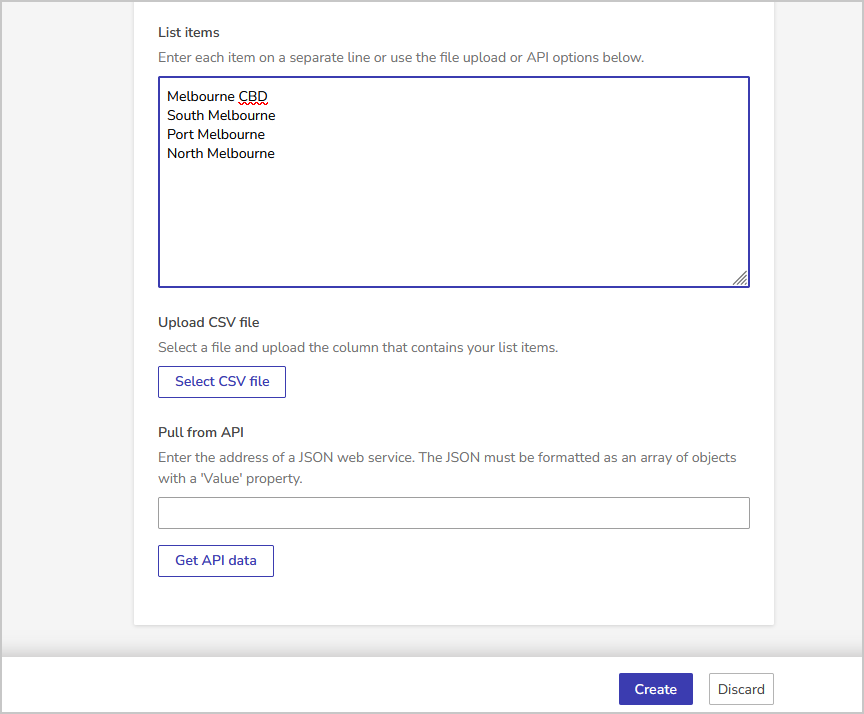 list items and the save button