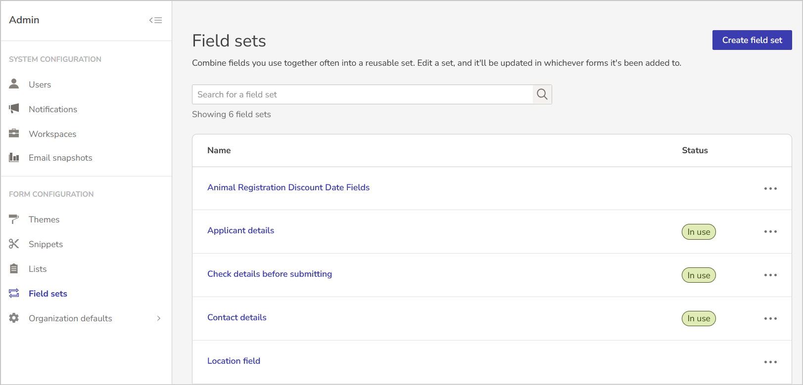 create field set button