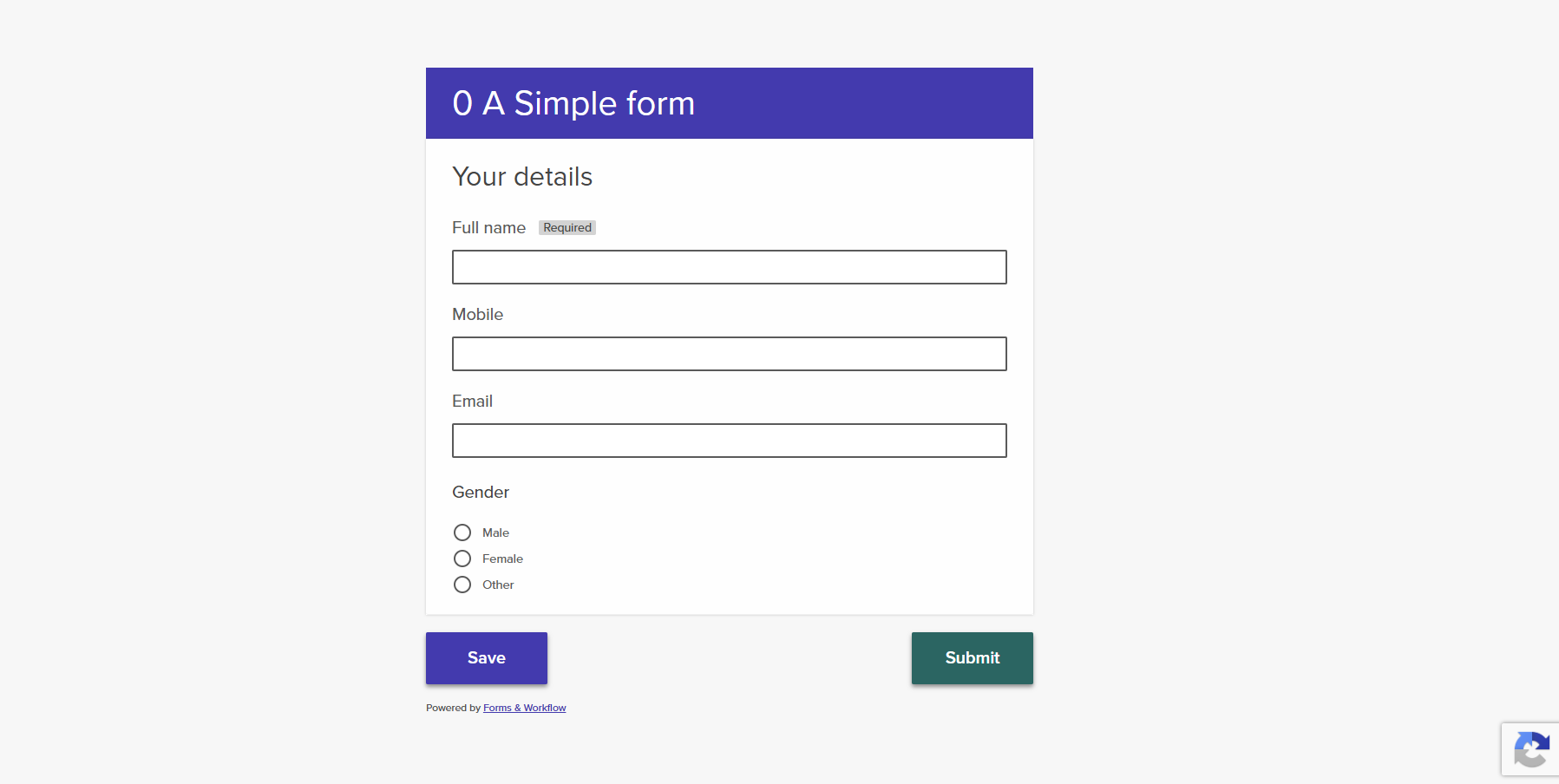 a live form with the reCAPTCHA test complete