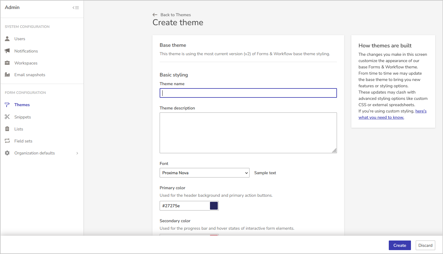 create new theme screen