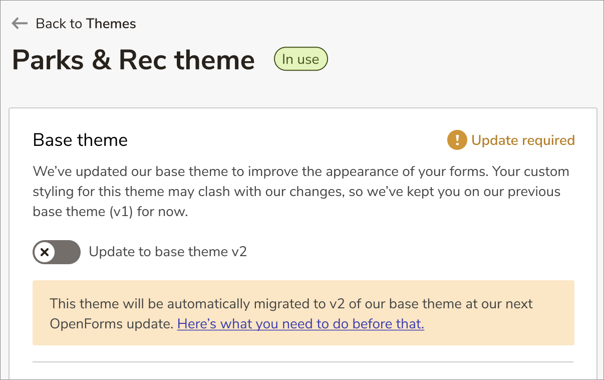 update notification in the theme editor