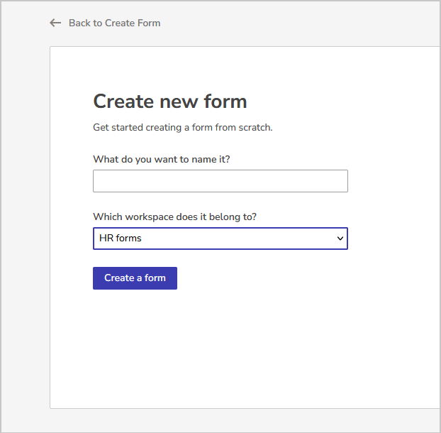 the workspace menu in the create form