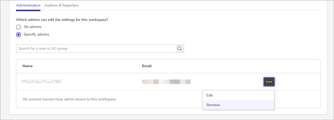 remove user from workspace option