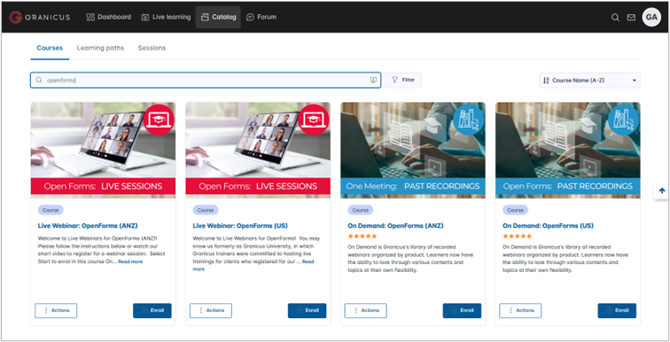 the open forms courses in the catalog