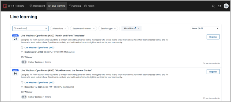 the register button through live learning